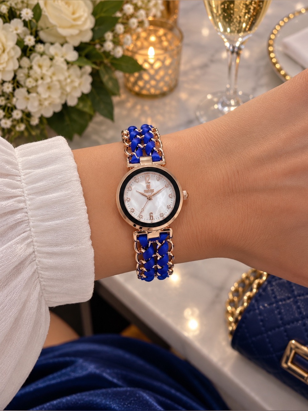 Invicta Rose Gold and Royal Blue Braided Ladies Bracelet Watch